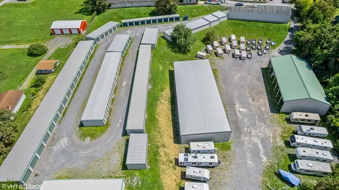Aerial View of storage facility with outdoor parking.