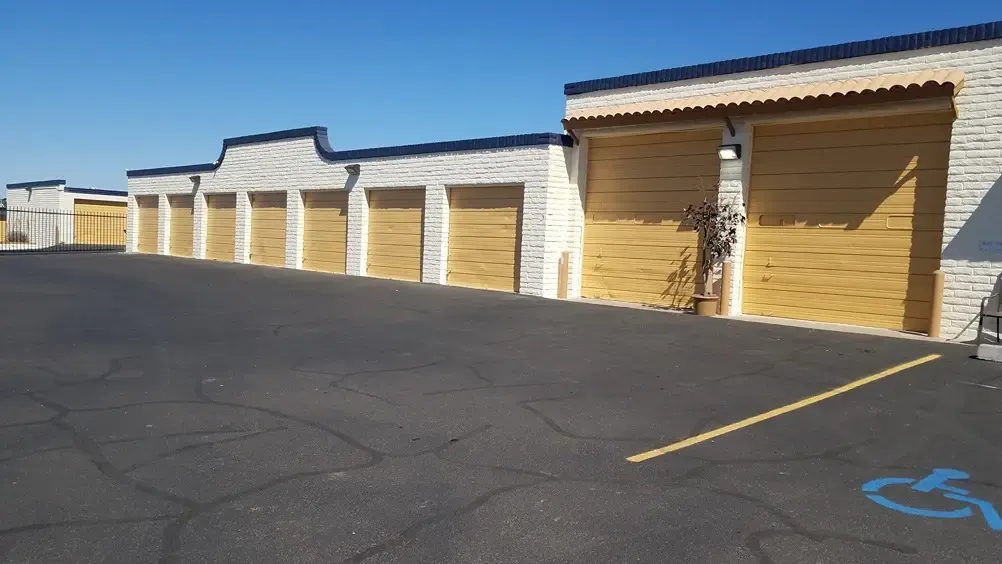 drive up storage units next to the facility welcome center