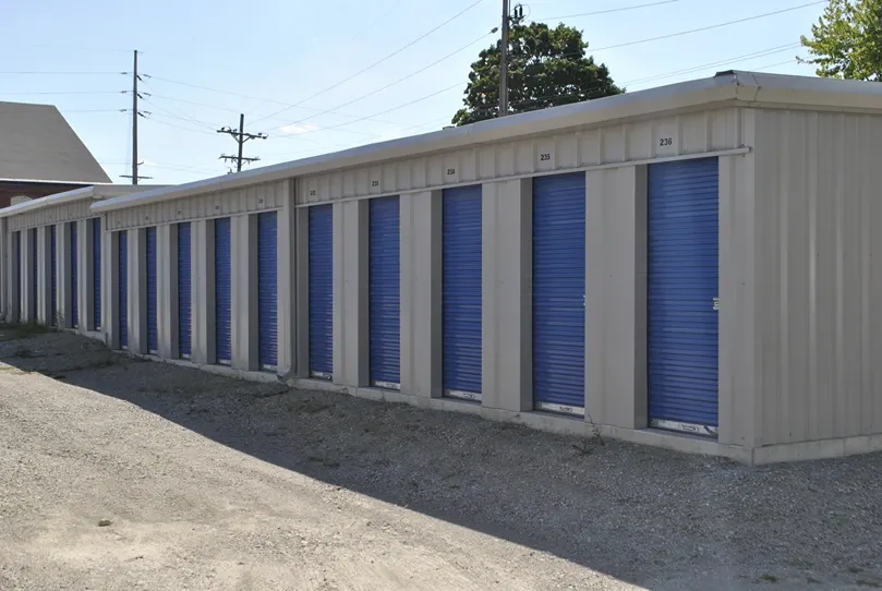 Row of outdoor storage lockers.