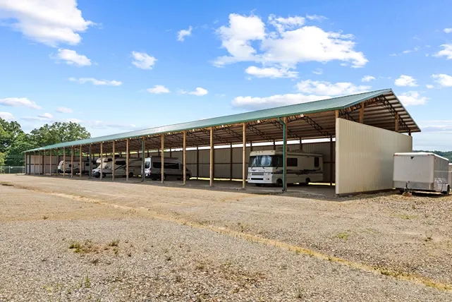 Covered vehicle parking spaces.