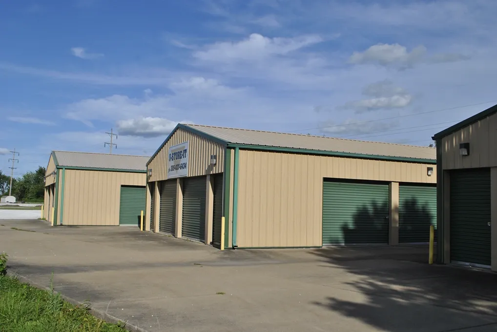 Well lit outdoor storage units.