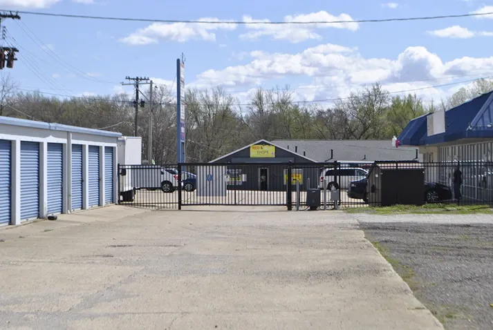 Storage facility with gated access entry.