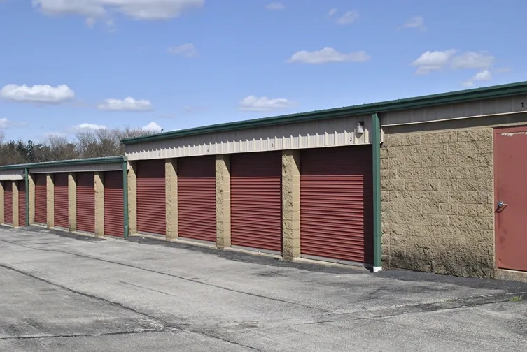 Storage units with roll up doors.