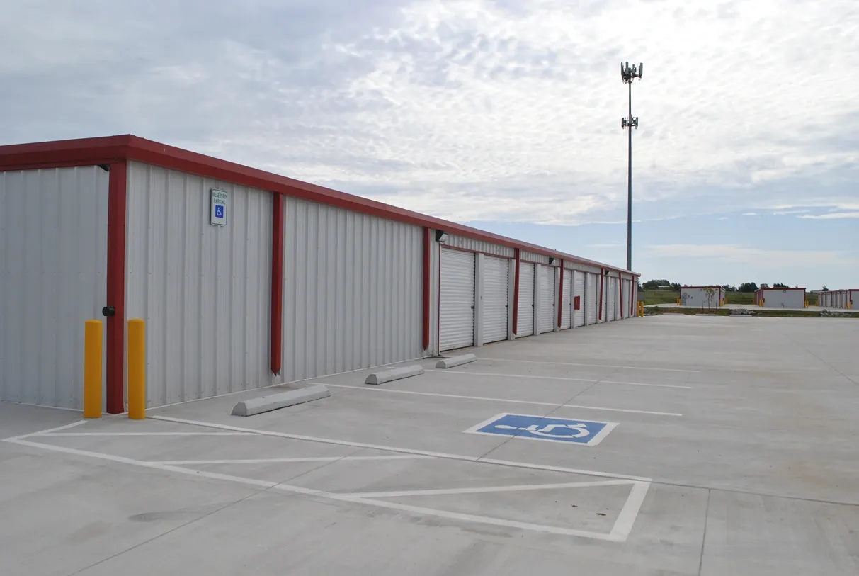 Storage facility with handicap parking space.