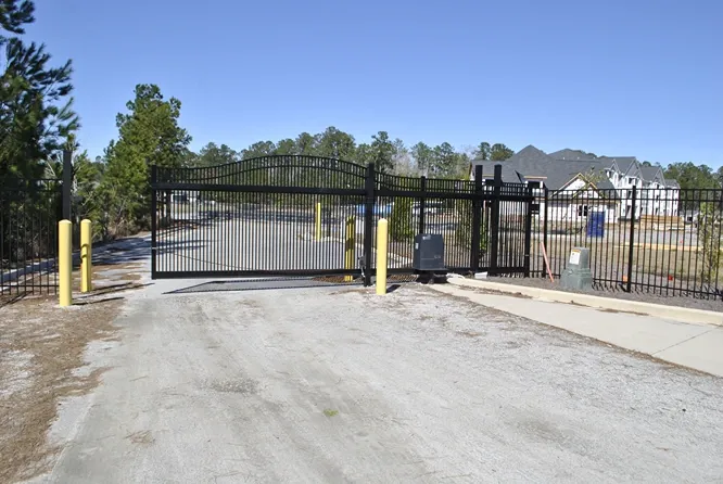 Gate code entrance at storage facility.