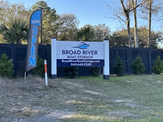 Broad river boat storage sign.