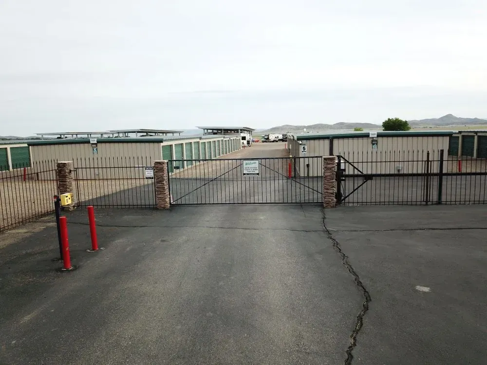 entrance of a storage facility with gate closed