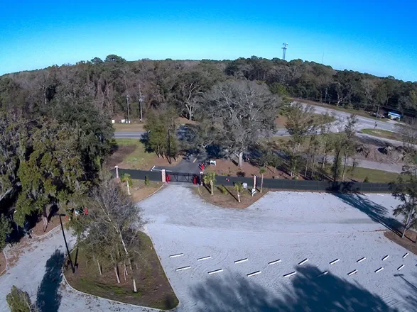 Aerial view of storage lot facility.