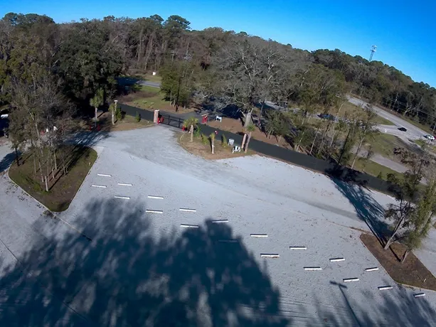 Storage parking spaces with tree coverage.