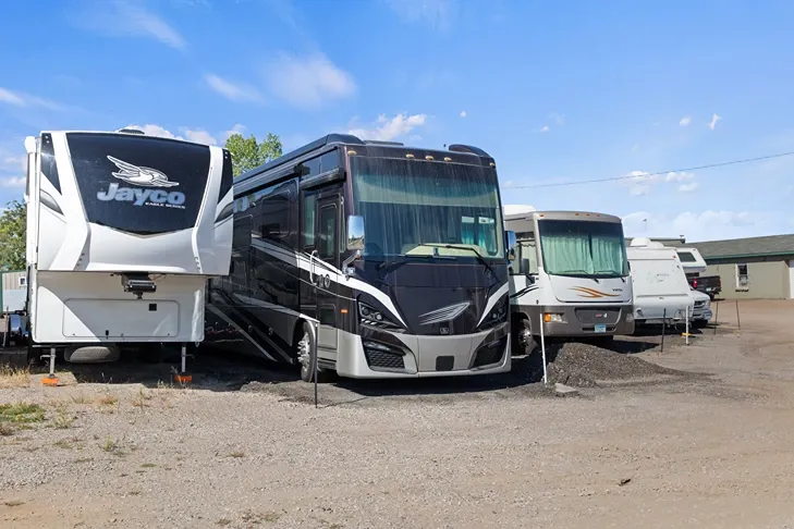 Gravel ground rv storage parking spaces.