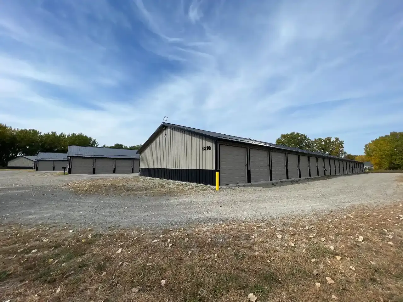 Exterior view of storage units at Mason City Storage Units on Monroe Avenue.
