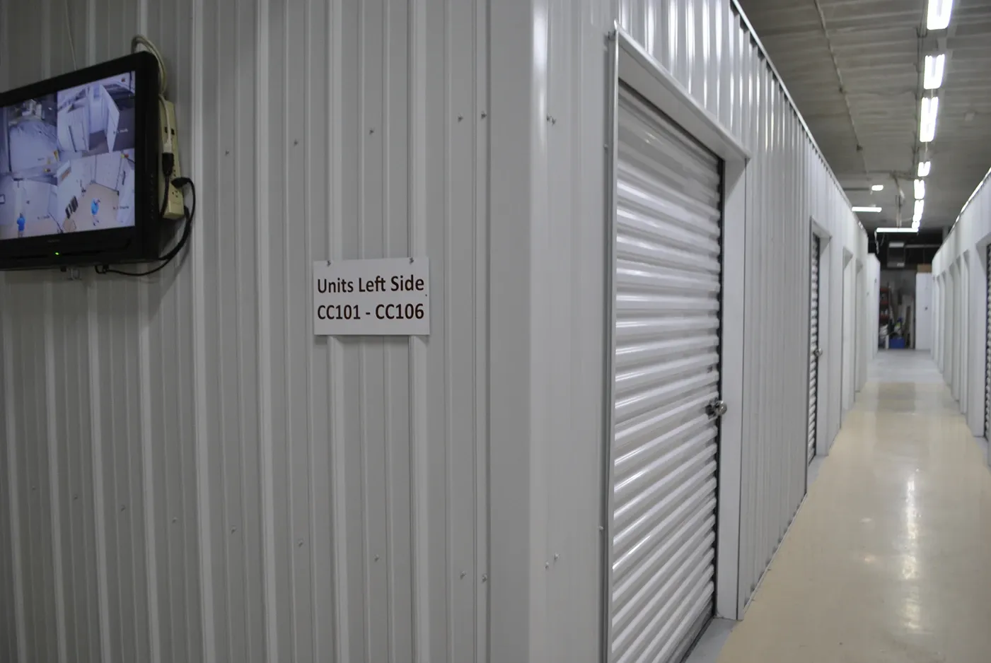 Indoor storage units with monitor of security camera.