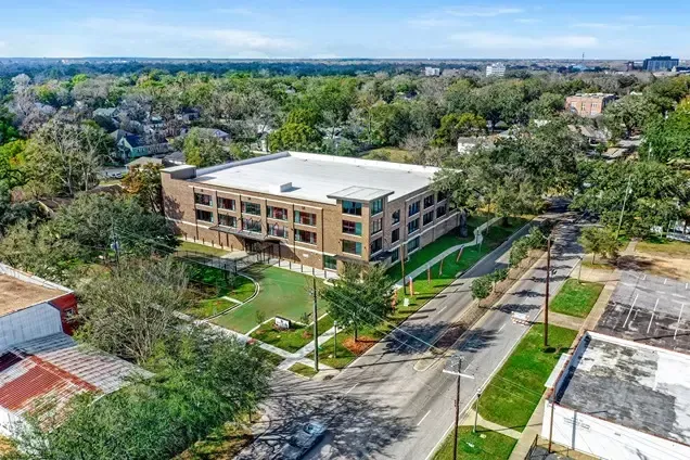 Sky view of a storage facility from far away