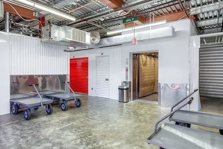 Opened elevator in a storage facility